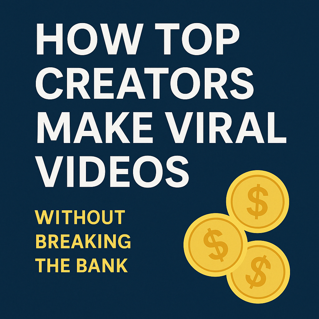 “How Top Creators Make Viral Videos Without Breaking the Bank” alongside gold coins, representing budget-friendly video creation.